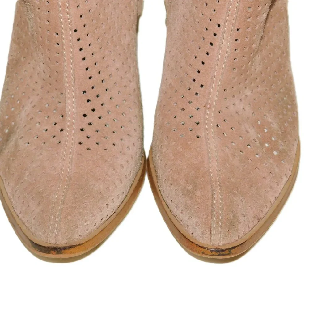 1. STATE Larocka Suede Stacked Block Heeled Perforated Ankle Booties Size 7 - Picture 3 of 9